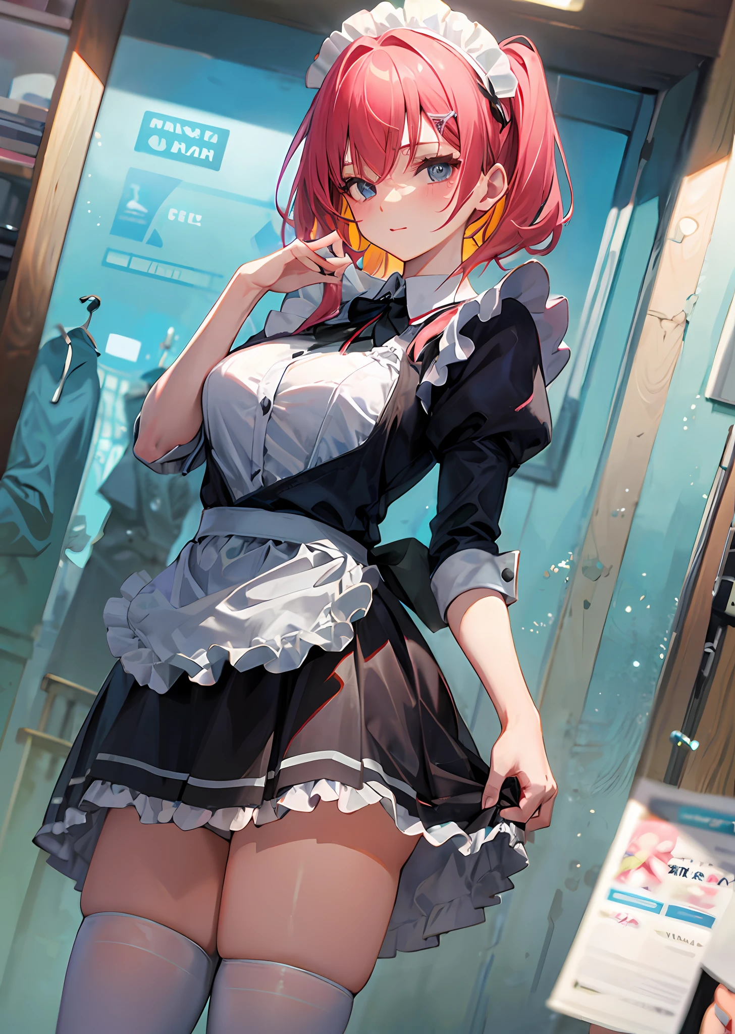 Anime girl in maid outfit posing in front of a store - SeaArt AI