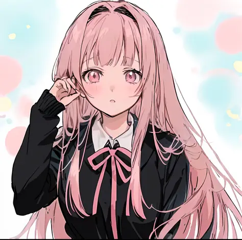 (((adolable)))，(((Moe Moe)))of anime girls。Wearing a black jacket and tie(((long pink  hair))), Inspired by(((Ib Eisner)))， she ...