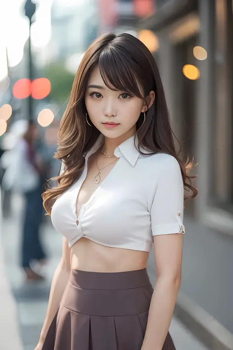 (k hd，sharpness，screen description)an asian woman wearing a white shirt and skirt，background bokeh，the light is gentle，(angle de...