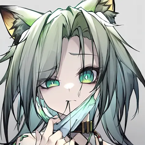 anime girl with green eyes and a knife in her hand, anime catgirl, cute anime catgirl, beautiful anime catgirl, anime girl with ...