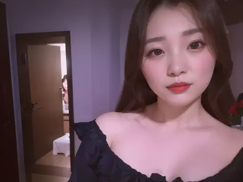 there is a woman that is taking a selfie in a mirror, jaeyeon nam, ulzzangs, choi hyun-hwa, 1 8 i, korean girl, faint red lips, ...