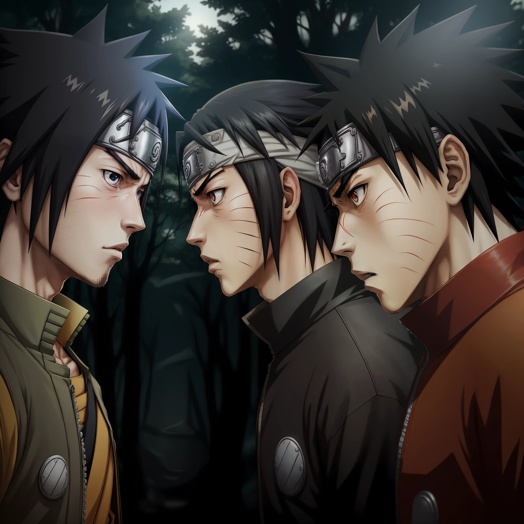 Two anime guys with black hair and black eyes are facing each other -  SeaArt AI