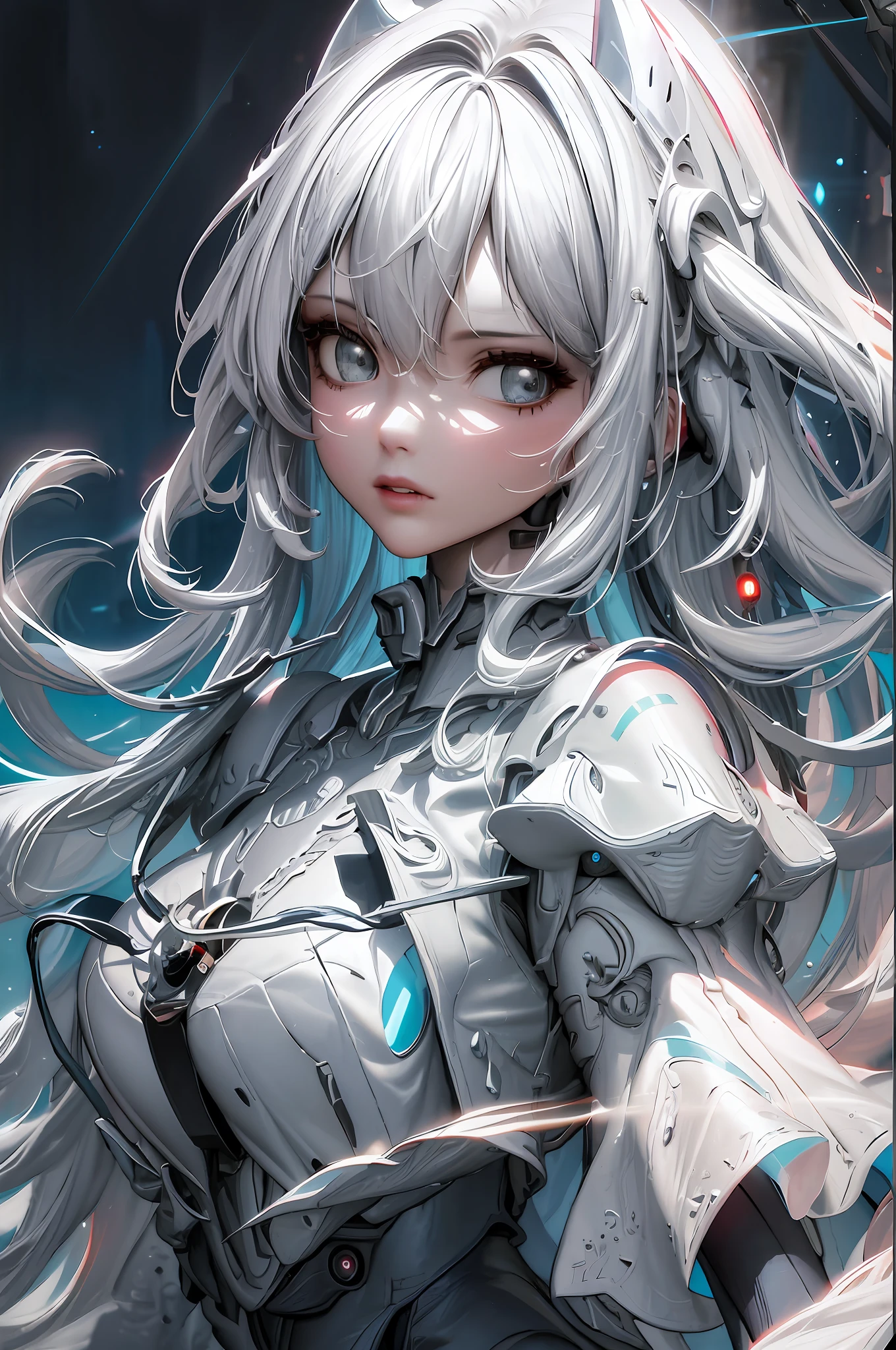 anime girl avec de longs cheveux blancs et des yeux bleus dans une robe blanche, cyborg - fille aux cheveux argentés, art animé numérique détaillé, Tendances sur ArtStation pixiv, art d&#39;anime numérique avancé, L&#39;art numérique sur Pixiv, portrait anime fille cadet de l&#39;espace, fond d&#39;écran d&#39;art animé 8 k, art animé numérique, fond d&#39;écran d&#39;art animé 4k, fond d&#39;écran animé 4k