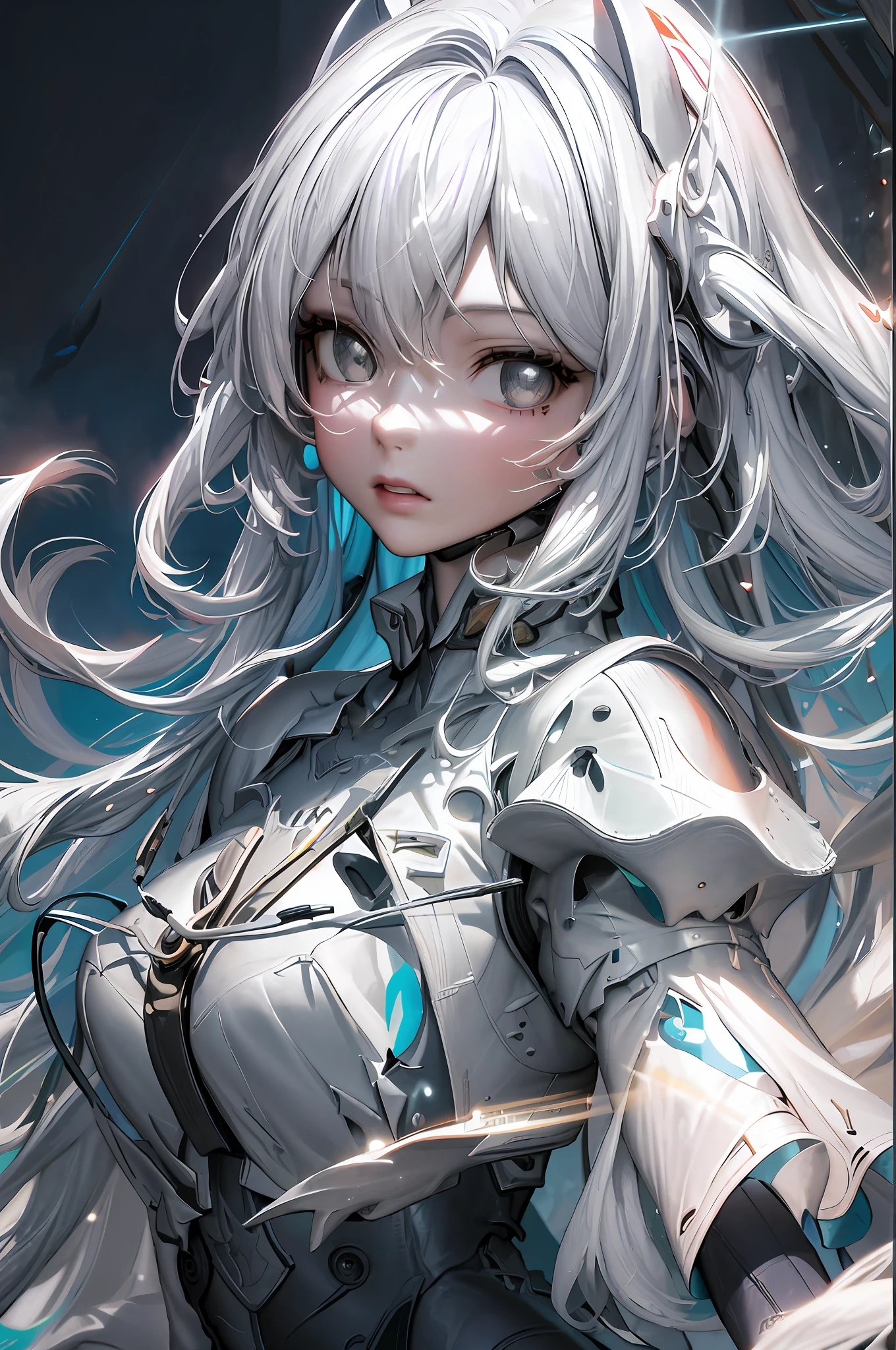 anime girl avec de longs cheveux blancs et des yeux bleus dans une robe blanche, cyborg - fille aux cheveux argentés, art animé numérique détaillé, Tendances sur ArtStation pixiv, art d&#39;anime numérique avancé, L&#39;art numérique sur Pixiv, portrait anime fille cadet de l&#39;espace, fond d&#39;écran d&#39;art animé 8 k, art animé numérique, fond d&#39;écran d&#39;art animé 4k, fond d&#39;écran animé 4k