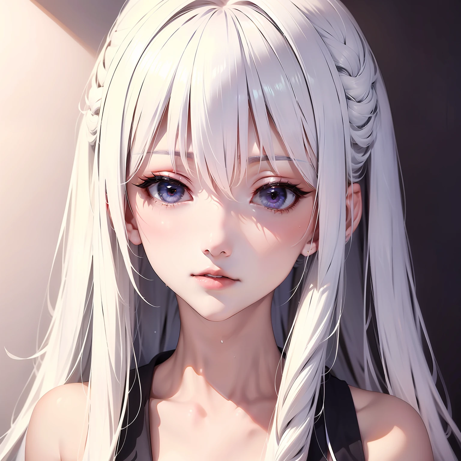 （figure： Ninomae Ina&#39;Nis）， {white color hair}， tentacle hair， a purple eye， （tmasterpiece：1.2）， 1girll， solo， Best quality at best， shiny skins， Ultra-detailed ultra-high resolution， adolable， looking at viewert， extremelydetailedwallpaper， closeup portrait，