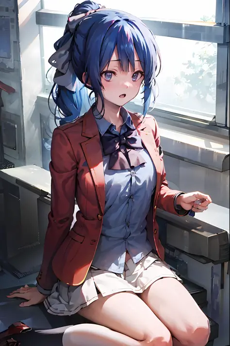 anime girl sitting on a window sill with her legs crossed, beautiful anime high school girl, attractive anime girl, a hyperreali...