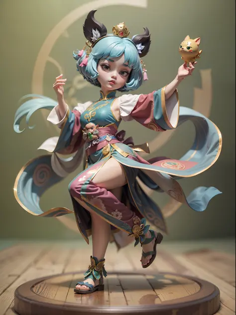 Childish beautiful girl，Dumb cute，Dance，（Big eyes），Small mouth，looking at me，（Chinese-style clothing，Meticulous portrayal），Palm dancer Zhao Feiyan，A small pet，Figures，blindbox，（Disney style），high qulity，high detal，（super-fine），16K resolution，（Macro lens），（...