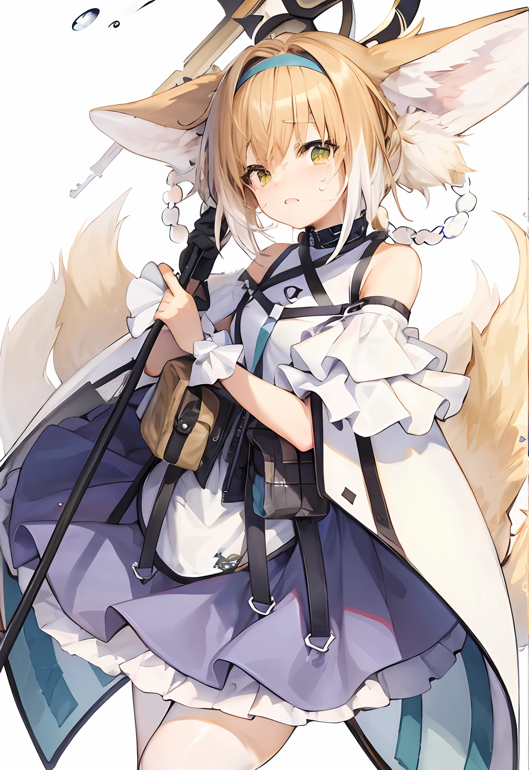 Anime characters wearing guns and hats, From Arknights, author：Shitao, zerochan art, from girls frontline, Splash art anime , Detailed key anime art, detailed anime character art, from touhou,  in dress, female anime character, Key anime art, marisa kirisame, beautiful anime catgirl, trending on artstation pixiv，Cover your face with your left hand and cry，white stockings，full bodyesbian