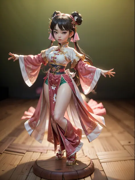 Childish beautiful girl，Dumb cute，Dance，（Big eyes），Small mouth，long whitr hair，looking at me，（Chinese-style clothing，Meticulous portrayal），Palm dancer Zhao Feiyan，A small pet，Figures，blindbox，（Model material，crystal-clear，Good light transmission），（Disney s...