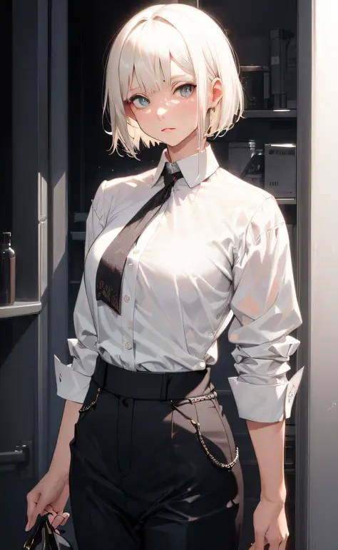 anime - style image of a woman in a white shirt and black pants, (sfv) safe to work, surrealism female students, fine details. g...