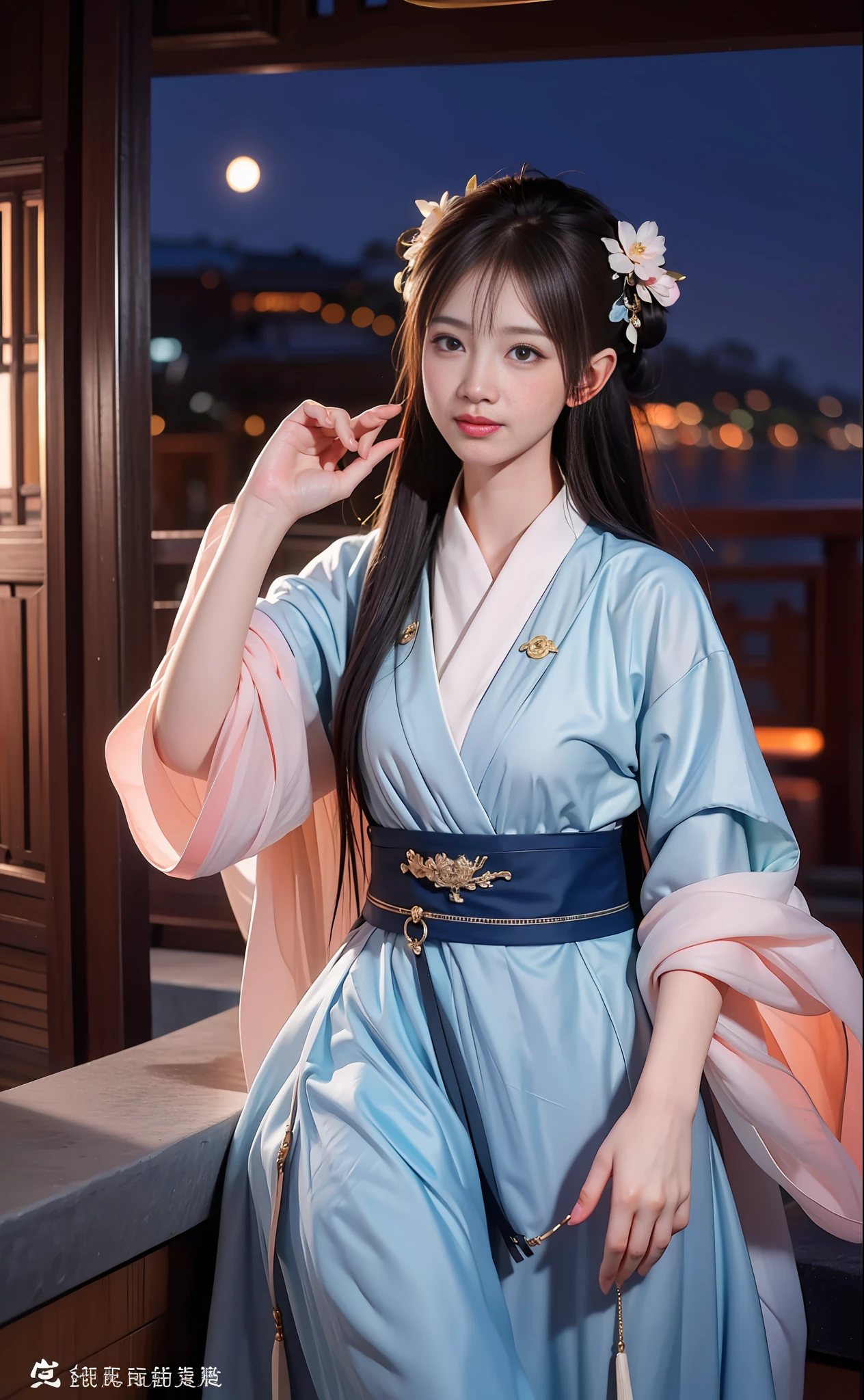 (8k, RAW photo:1.2), best quality, ultra high res,dramatic angle,(fluttered detailed color splashs), (illustration),(((1 girl))),(long hair),(rain:0.9), (头饰:1.4),少女身边有一座古宫,汉服,(重点),彩色水墨画,(泼彩),泼彩,(((colorful))),(素描:0.8) , Masterpiece, best quality, beautiful painted, highly detailed,(denoising:0.6),[splash ink],((ink refraction)), (beautiful detailed sky),moon,highly,detaild,(masterpiece, best quality, extremely detailed） CG unity 8k壁纸，杰作，最好的质量，超详细），（石蒜），