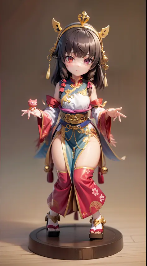 Q version of cute beautiful girl，Dumb cute，Dance，（Big eyes），Small mouth，cabelos preto e longos，a ball head，looking at me，（Chinese-style clothing，Meticulous portrayal），Palm dancer Zhao Feiyan，A small pet，Figures，blindbox，（（Colloidal material，crystal-clear，G...