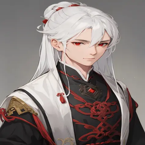 a close up of a person with white hair and red eyes, white-haired god, drak, heise jinyao, white haired Cangcang, Keqing from Ge...