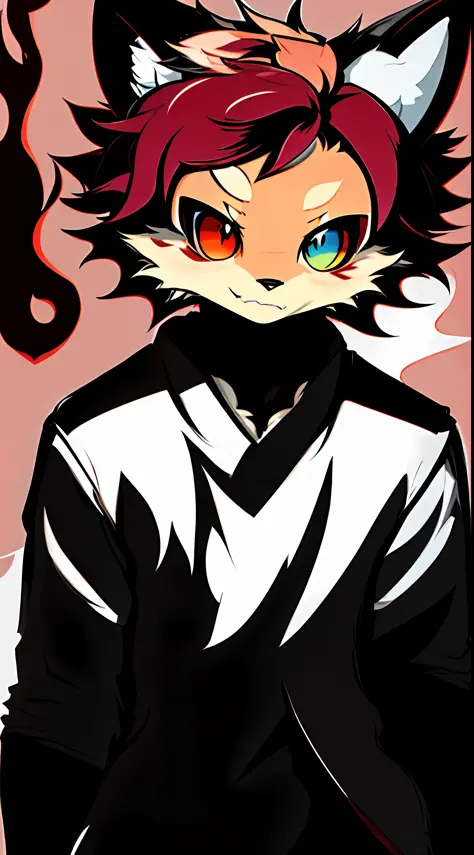 anime boy furry with red hair and black dress holding a cigarette, gapmoe yandere grimdark, demon slayer rui fanart, portrait ga...