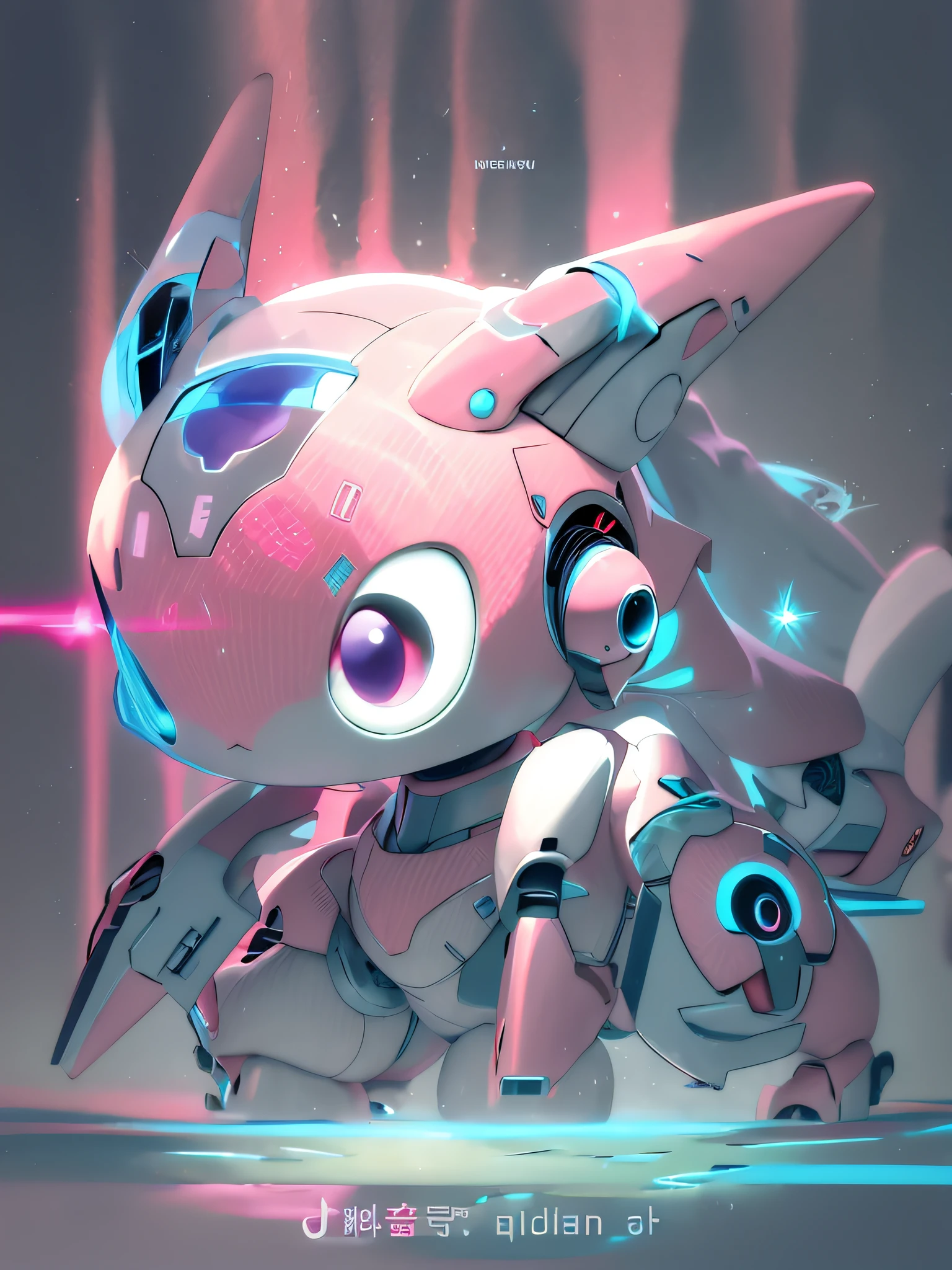 Pokémon，sonhe mágico，mewtwo，em rosa，Personagem de anime de um gato com olhos e cauda brilhantes, tema etéreo e mecha, animal mecha, mecha branca ferra, lindo design de personagem robô, mecha de cor branca, eco de overwatch, deuses cibernéticos fofos, anime robótico misturado com orgânico, estilo mecha legal, # Mecha, Mecha Feminina, estética de mecha de anime, arte mecha