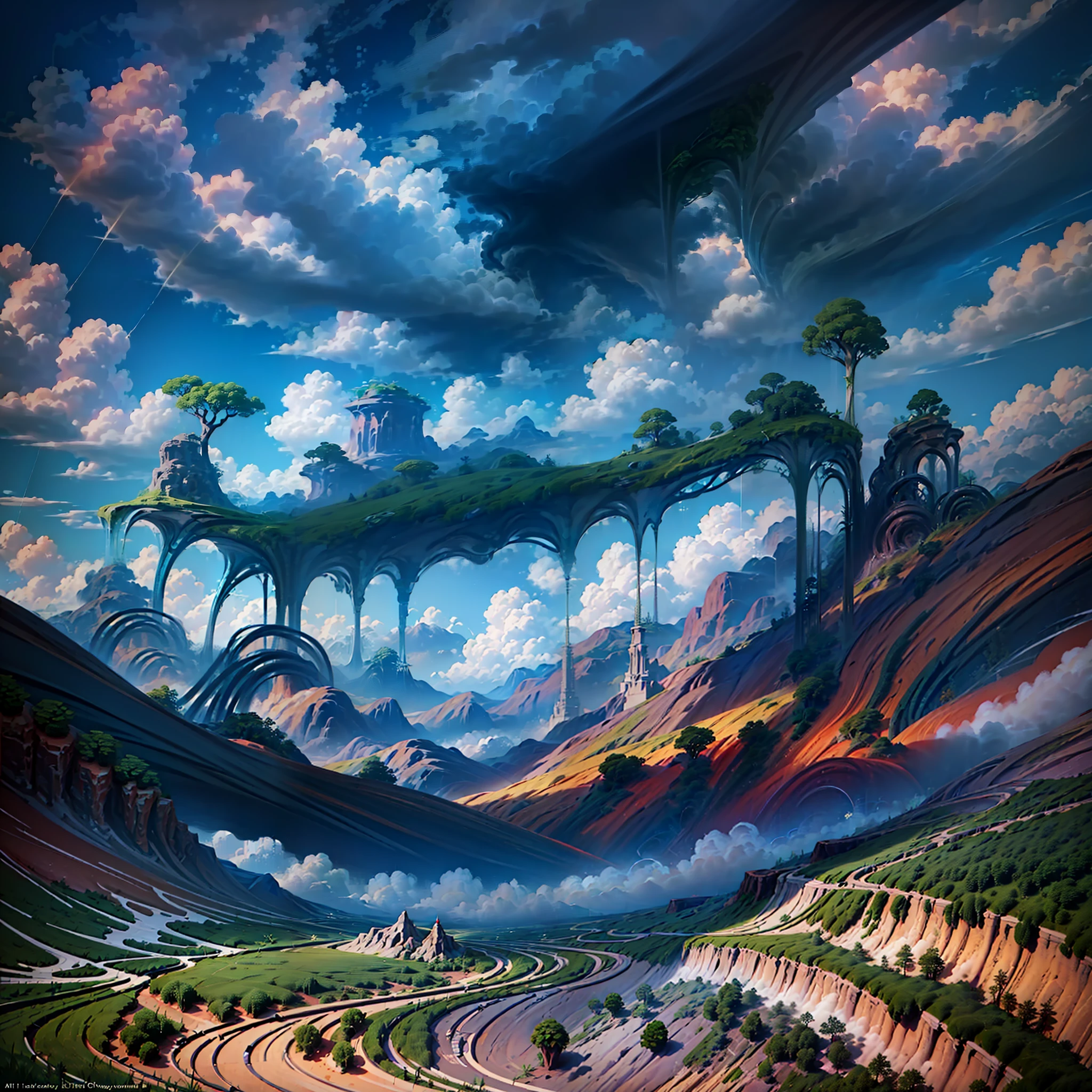 expansive landscape photograph , (a view from below that shows sky above and open field below), a girl standing on flower field looking up, bright sunny day (clouds:1.2), distant mountain, tree BREAK
production art, lot of purple and orange, intricate details, volumetric lighting, realism BREAK
(masterpiece:1.2), detailed shadows, (best quality), 4k, ultra-detailed, (dynamic composition:1.4), highly detailed, colorful details,( iridescent colors:1.2), (glowing lighting, atmospheric lighting), dreamy, magical, (solo:1.2)