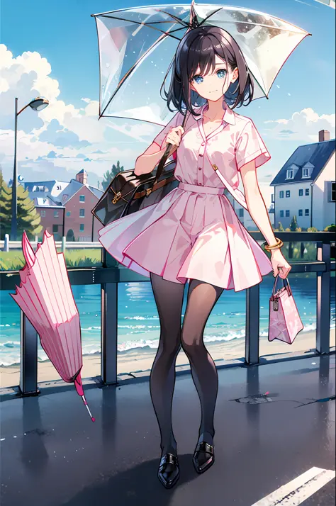 ，（tmasterpiece：1.2，high high quality），（pix：1.4），TIV，
1girll， cleanness， umbrella， a skirt， Skysky， 独奏， halter， Black hair， exter...