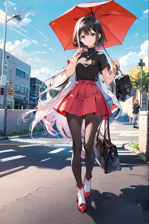 ，（tmasterpiece：1.2，high high quality），（pix：1.4），TIV，
1girll， cleanness， umbrella， a skirt， Skysky， 独奏， halter， Black hair， exter...