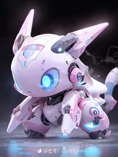 a cute robot pokémon fused with futuristic mechs（dream magical），glowing light eyes，fighting posture，leaked chest after being（pin...