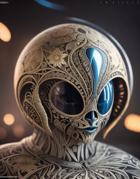 alien:(Zentangle), unreal-engine, cine-still 800 tungsten, photo realistic, RAW photo, high quality, high-res, sharp focus, extr...
