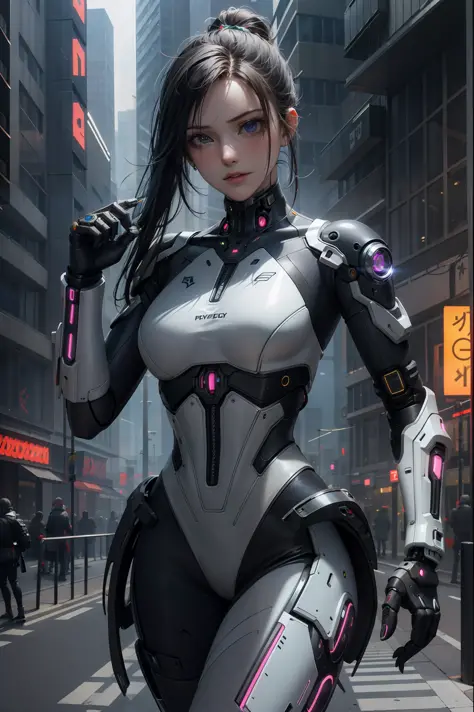 ray tracing, masterpiece, best quality, 1girl, mechanical arms, cyborg, cyberpunk,