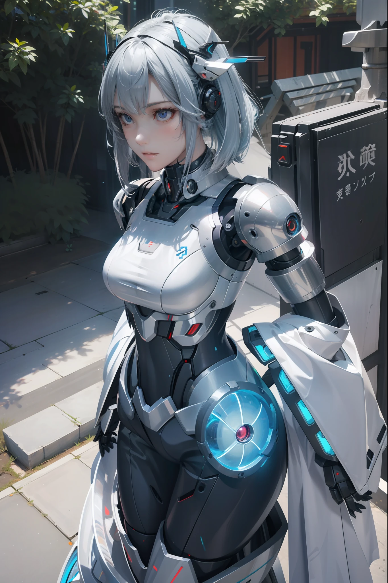 ray tracing, masterpiece, best quality, 1girl, mechanical arms, cyborg, cyberpunk,