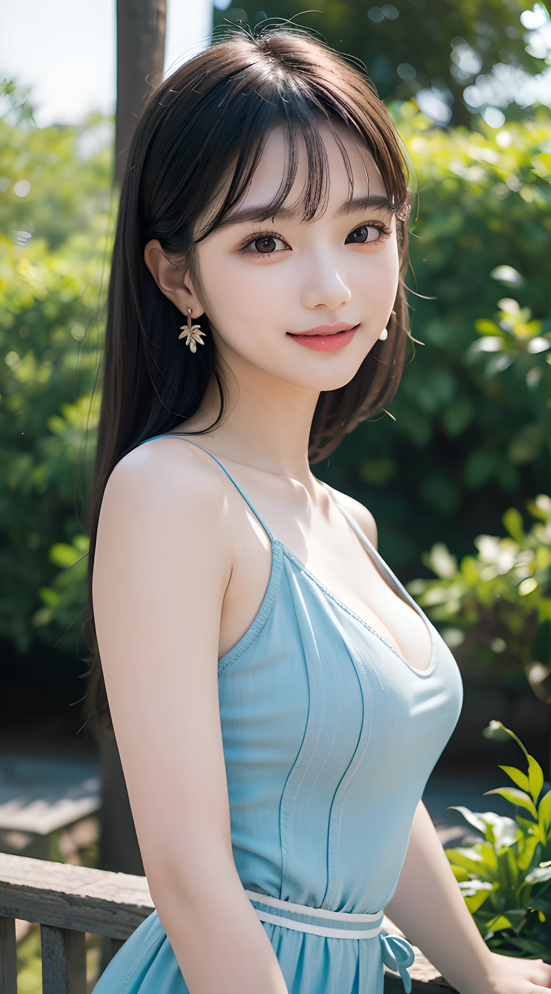 (masterpiece, best quality:1.6), delicate girl, beautiful face, flowers, elegance pose, 8k, official art, raw photo, absurdres, 85mm portrait, violaceaess, gardeniass, upper body, (close up face:0.8), (peplum tops:1.2), long pants, (large breasts, cinch waist:1.2), thin arms, thin waist, arch back, looking at viewer, small earrings, sophisticated, no makeup, facelight, clear lighting, film grain, chromatic aberration, sharp focus, shiny skin, (smile:0.7), garden, (bokeh background:1.2), simple background