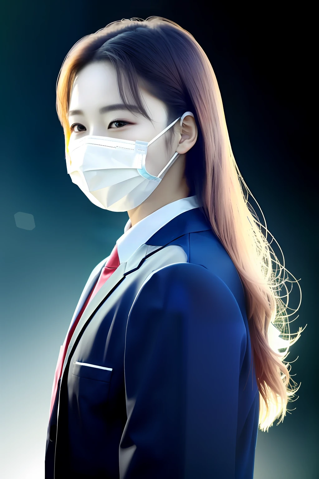 (8K, RAW photo, Photorealistic:1.25) ,( White mask，eyeslashes, gloss face, Glossy glossy skin, best qualtiy, 超高分辨率, depth of fields, color difference, Caustics, Wide light, naturalshadow, Kpop idol) Watch the audience with serenity and goddess-like happiness，Wear a school uniform。