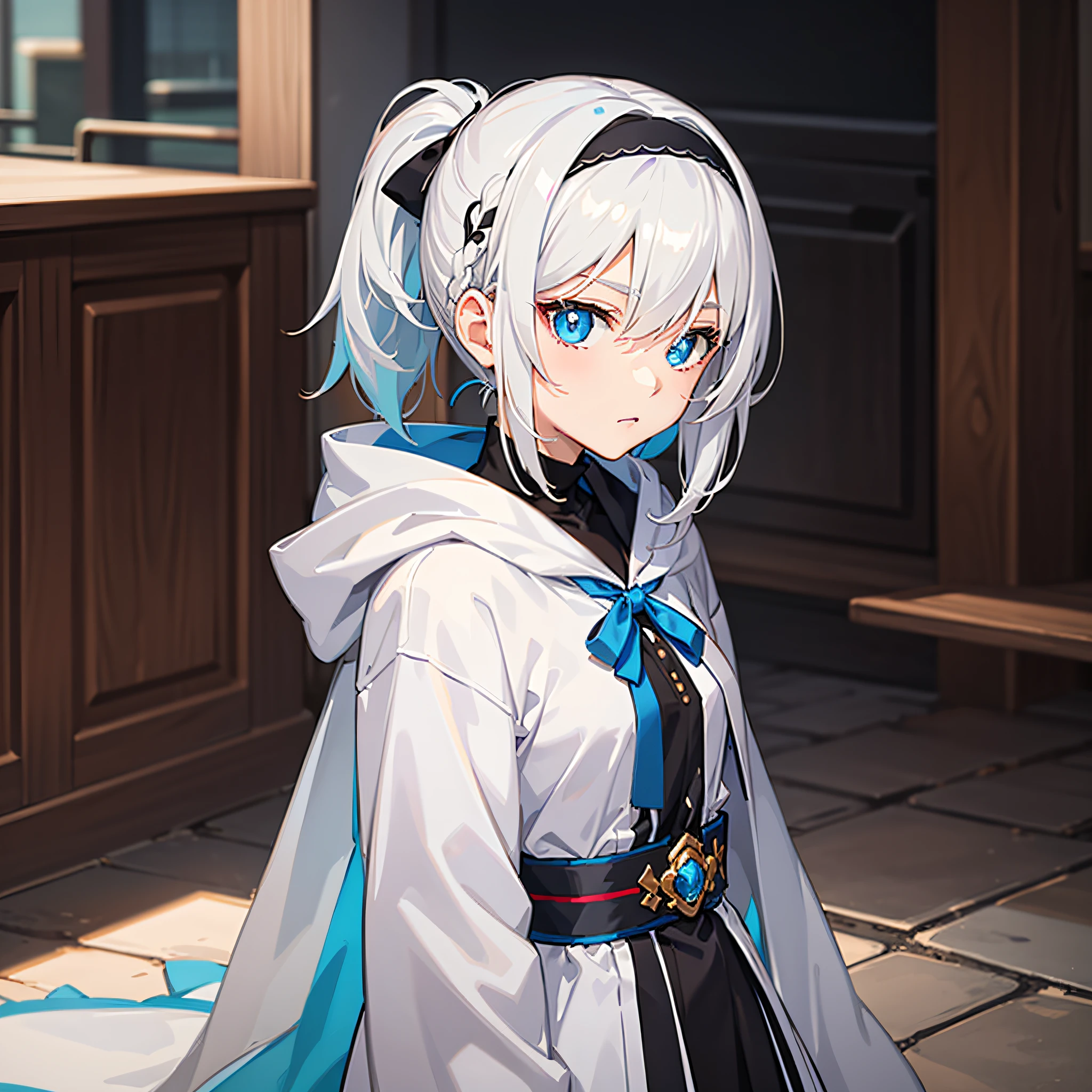 Anime character with white hair and blue eyes in a white robe - SeaArt AI