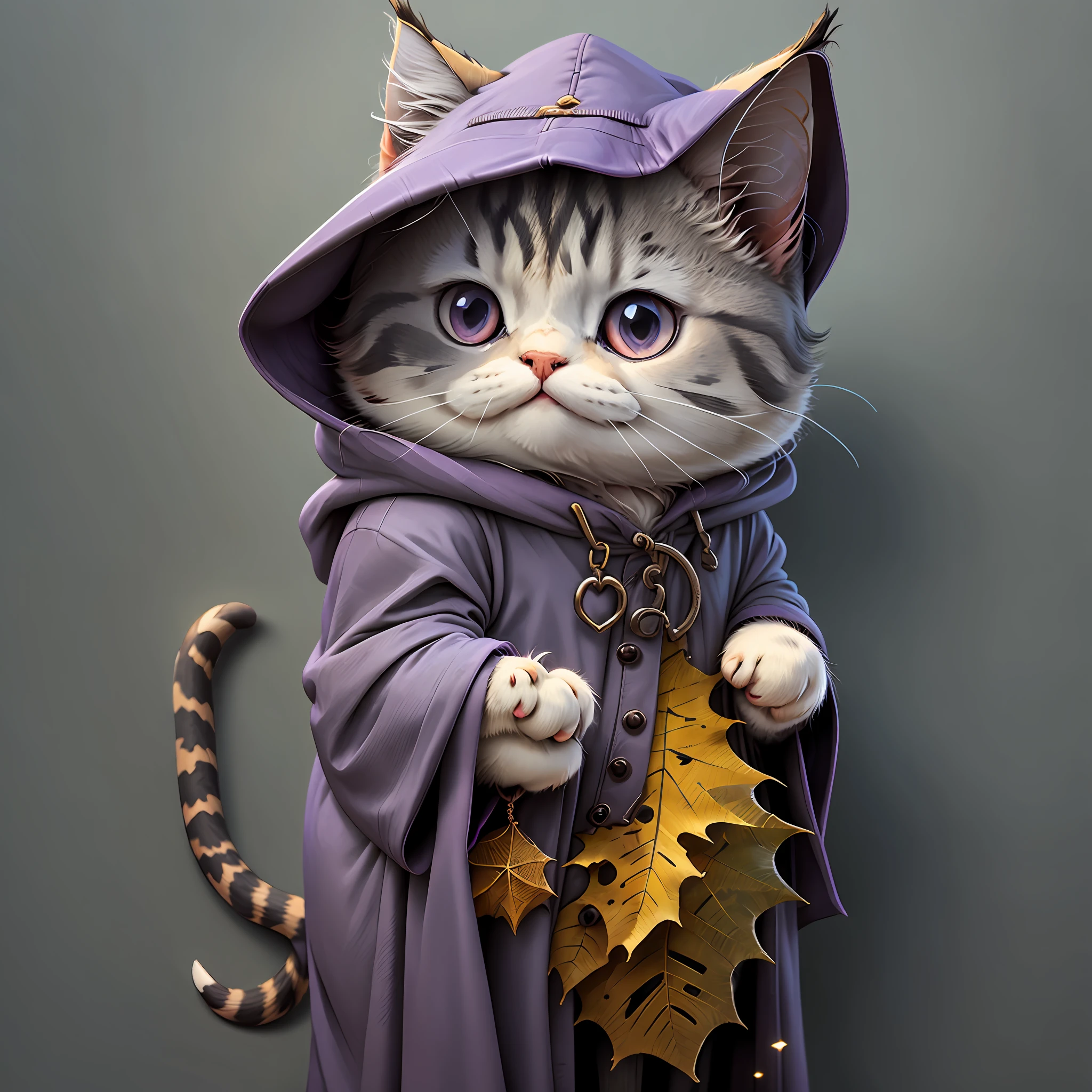 cute cartoon sticker of a cat dressed as a wizard in dark purple cloak