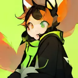 furry，Cat orcs，solo person，Shota，Orange-white and black-colored fur，Green headphones around his neck，Light green sweatshirt，Hete...