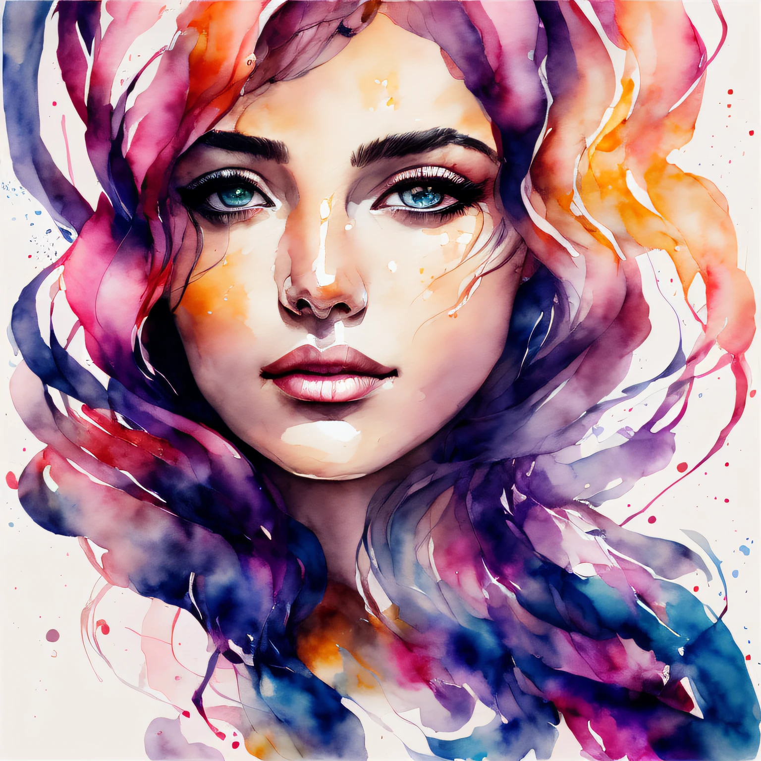 (8K, mejor calidad, obra maestra:1.2),(mejor calidad:1.0), (resolución ultra alta:1.0), acuarela, una mujer hermosa, hombro, cintas para el cabello, por agnes cecile, retrato de medio cuerpo, diseño brillante extremadamente luminoso, colores pasteles, (Tinta:1.3), luces de otoño --auto