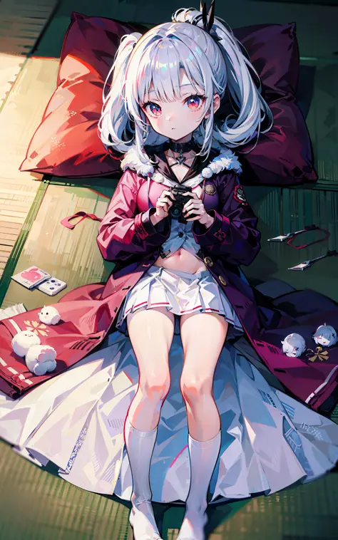 In the room，azur lane，Rafi, The second element, videogame,sleep, pillow head，White hair,Long double ponytail, Red eyes, Rabbit h...