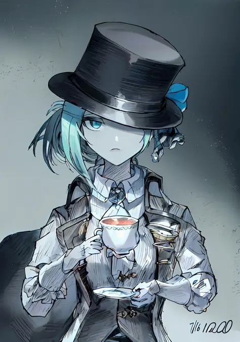 Woman in top hat and top hat，anime shading), Female protagonist 👀 :8, anime shading, an anime drawing, anime sketch, character w...