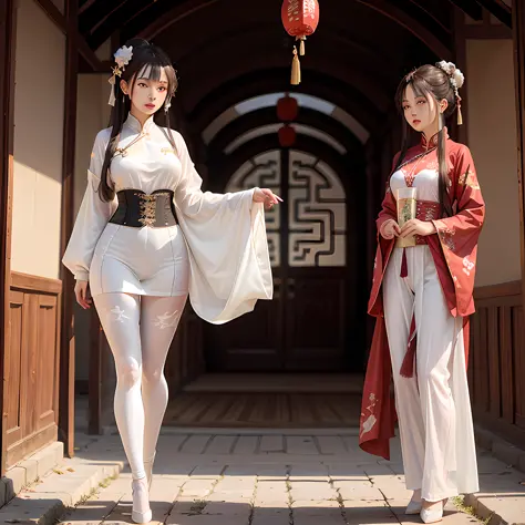 a woman dressed in traditional chinese clothing stands in front of the building, wearing ancient chinese clothes, ancient chines...