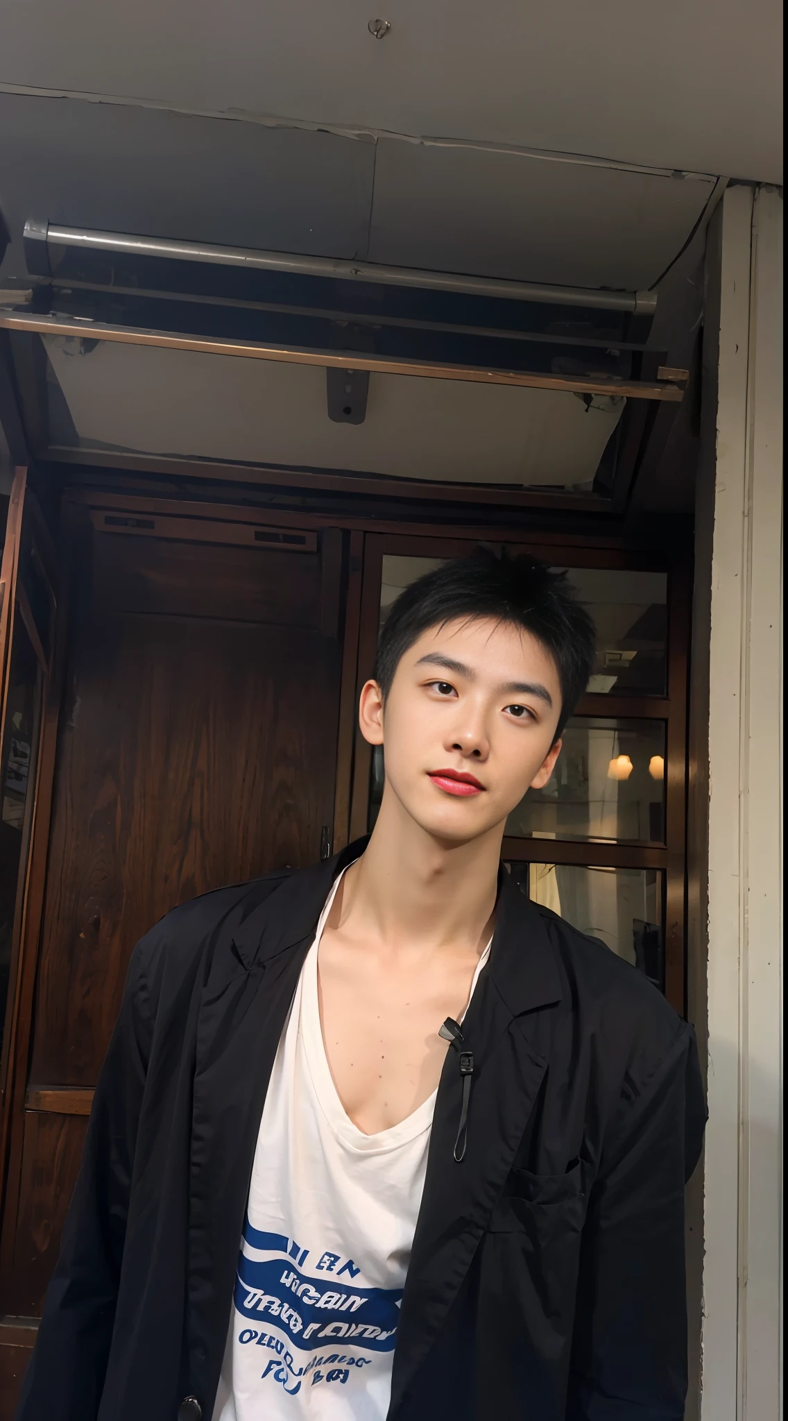 （1 Chinese male handsome：1.5）short detailed hair，Brush cut，flathead，20-year-old boy，Mannequin，Male，Realistic photos，closeup cleavage，flathead，Business suit，Raised sexy，Photo portrait，Handsome，male people，hale and hearty，looking to the camera，frontage