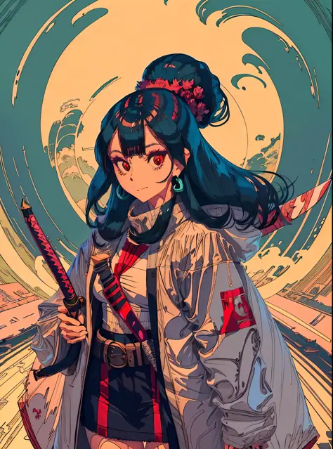 Close-up of a woman with a sword in a cartoon，demon slayer rui fanart，detailed anime character art，Katana Zero video game charac...
