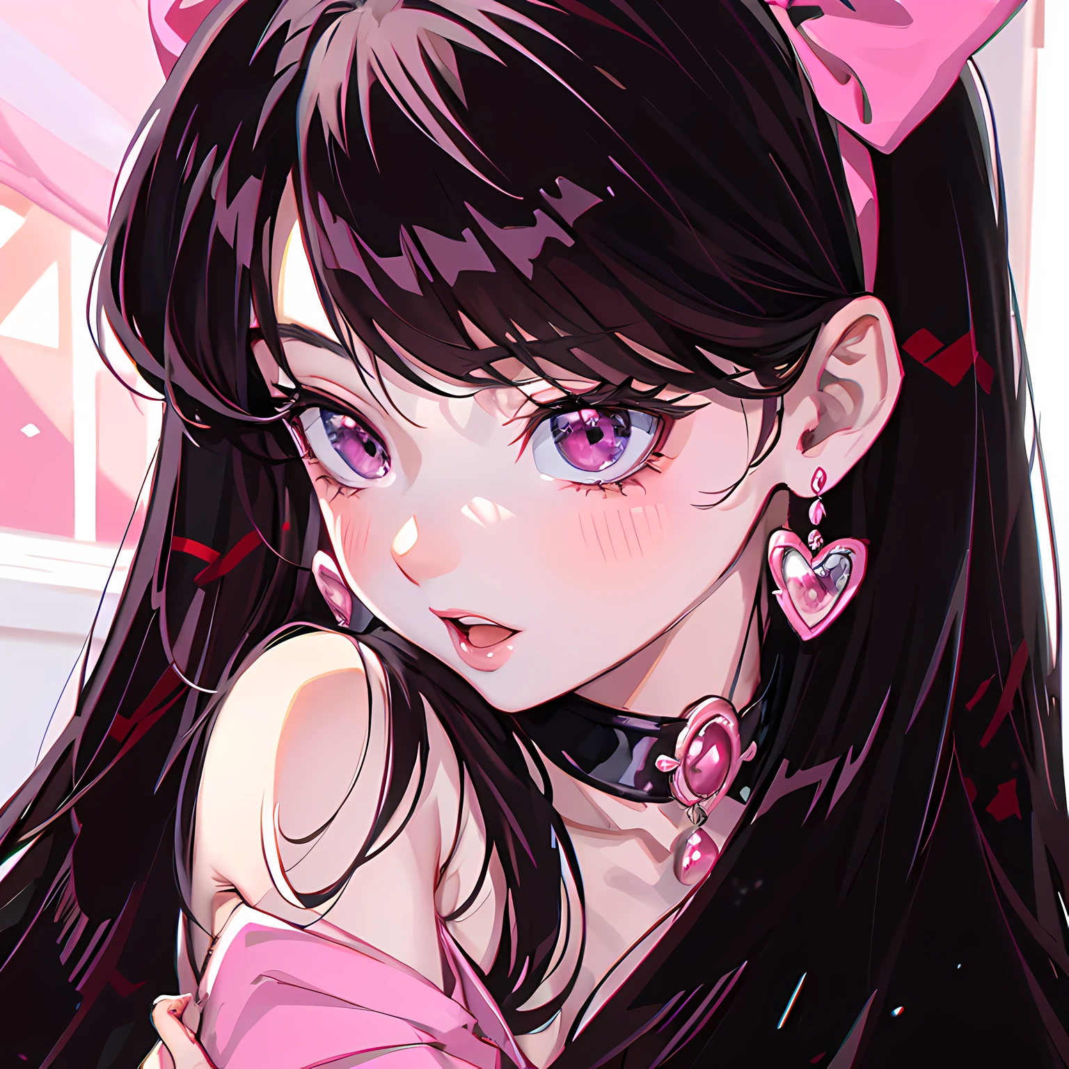 Anime girl with long black hair in pink dress and pink bow, Beautiful anime style, Beautiful anime girl, pretty anime girl, Cute anime girl, Anime girl, Guviz-style artwork, High Quality Anime Art Style, Digital anime illustration, a beautiful anime portrait, seductive anime girls, detailed portrait of an anime girl, attractive anime girls, Anime style portrait