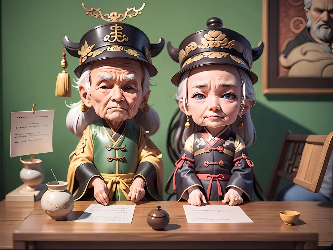 Two old men，Baby couples，Ancient Chinese style，art  stations, ....................CGI_Animate
