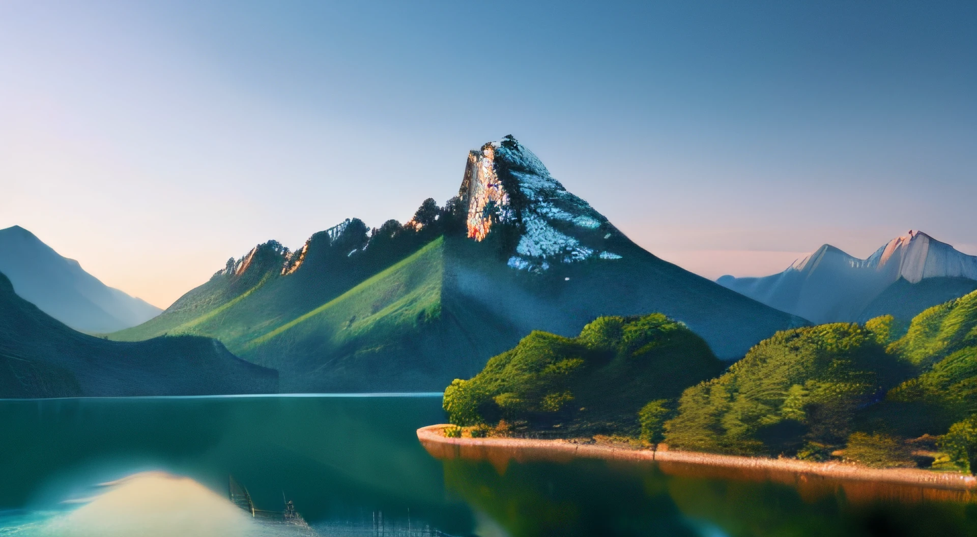 a beautiful korean mountain with lake, (masterpiece), (portrait), (raw photo), (extremely detailed CG unity 8k wallpaper) Intricate, Sharp focus, dramatic, photorealistic  art