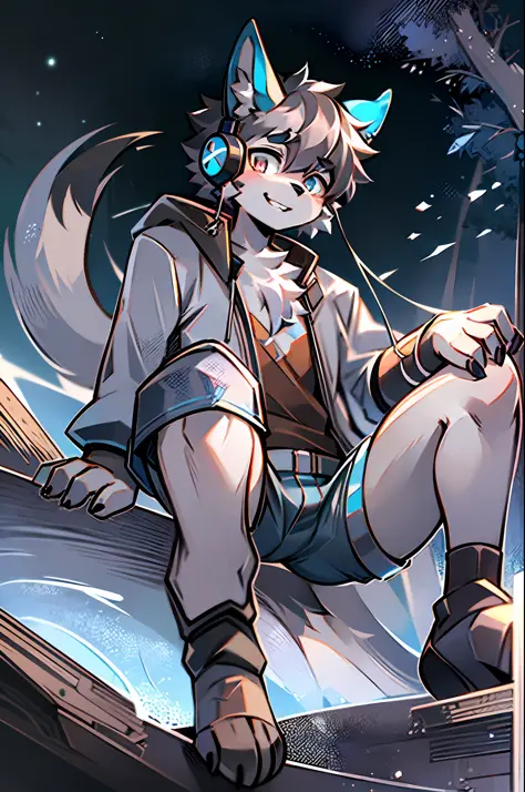 lewd eyes, in a panoramic view，Character focus，Full body like，独奏,solo person， Correct human anatomy。male people，Furry male wolf（...