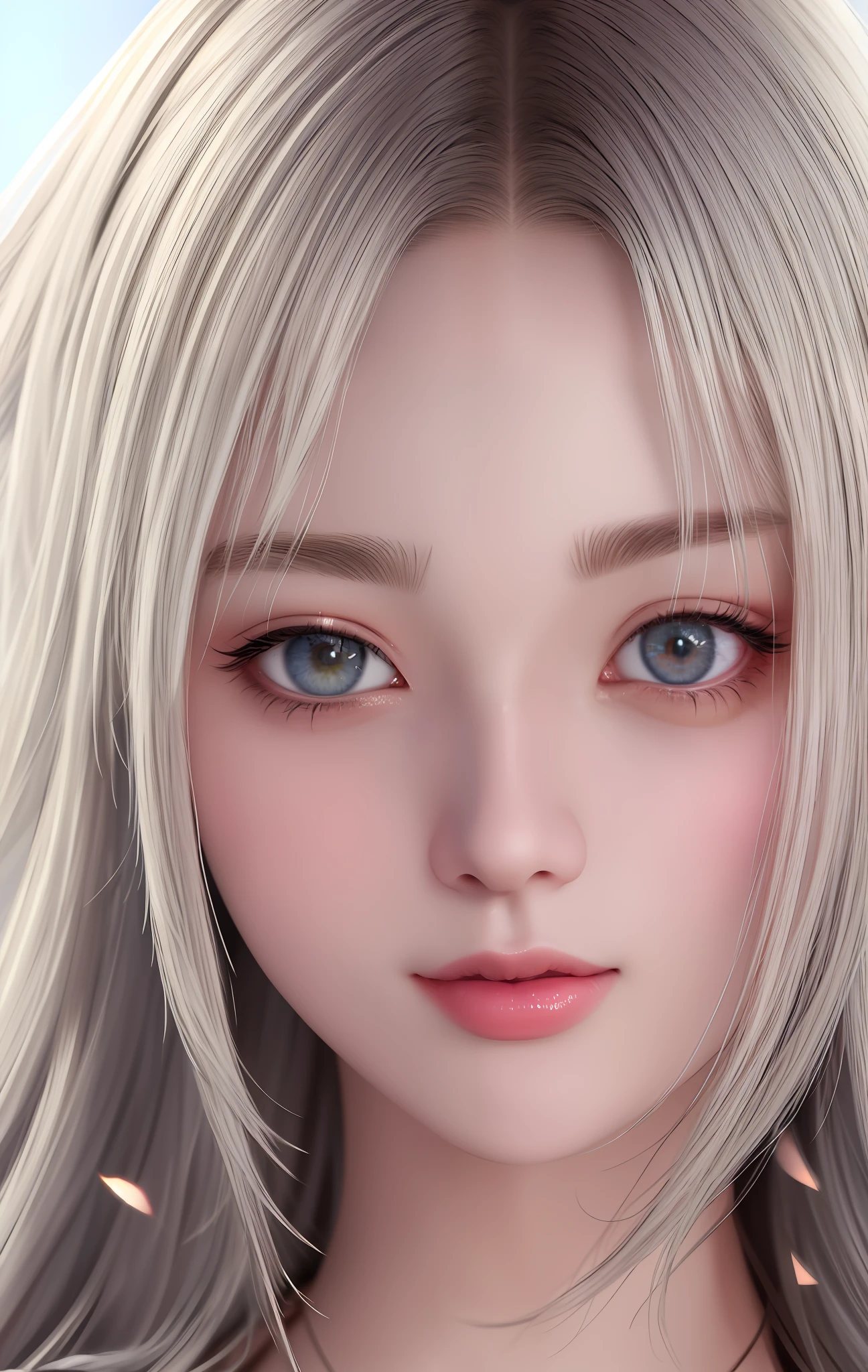 ulzzang -6500-v1.1, and souls、anime styled、ssmile、portraitures、Beautiful and moisturized silver-white eyes like crystal clear glass、Beautiful blonde hair without hair ornaments, extremely detailed eye and face, Beautiful detailed eyes,  huge filesize, Ultra-detail, hight resolution, ighly detailed, top-quality, ​masterpiece,  illustratio, ighly detailed, nffsw, unification, 8k wallpaper, splendid, finely detail, ​masterpiece, top-quality, Highly detailed ticker uniform 8K wallpaper, Light on the Face、light、２０Year old girl