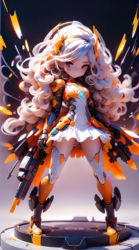 Super cute girl full body 3D drawing, adolable, Pop, blindbox,sprout，Ornaments， （Super cool red and black body+Detailed mecha line outline）, （Long colorful hair）, （Masterpiece:1.3）, （The is very detailed：1.3）, （Standing gun position）, （Domineering）, （Aim a...