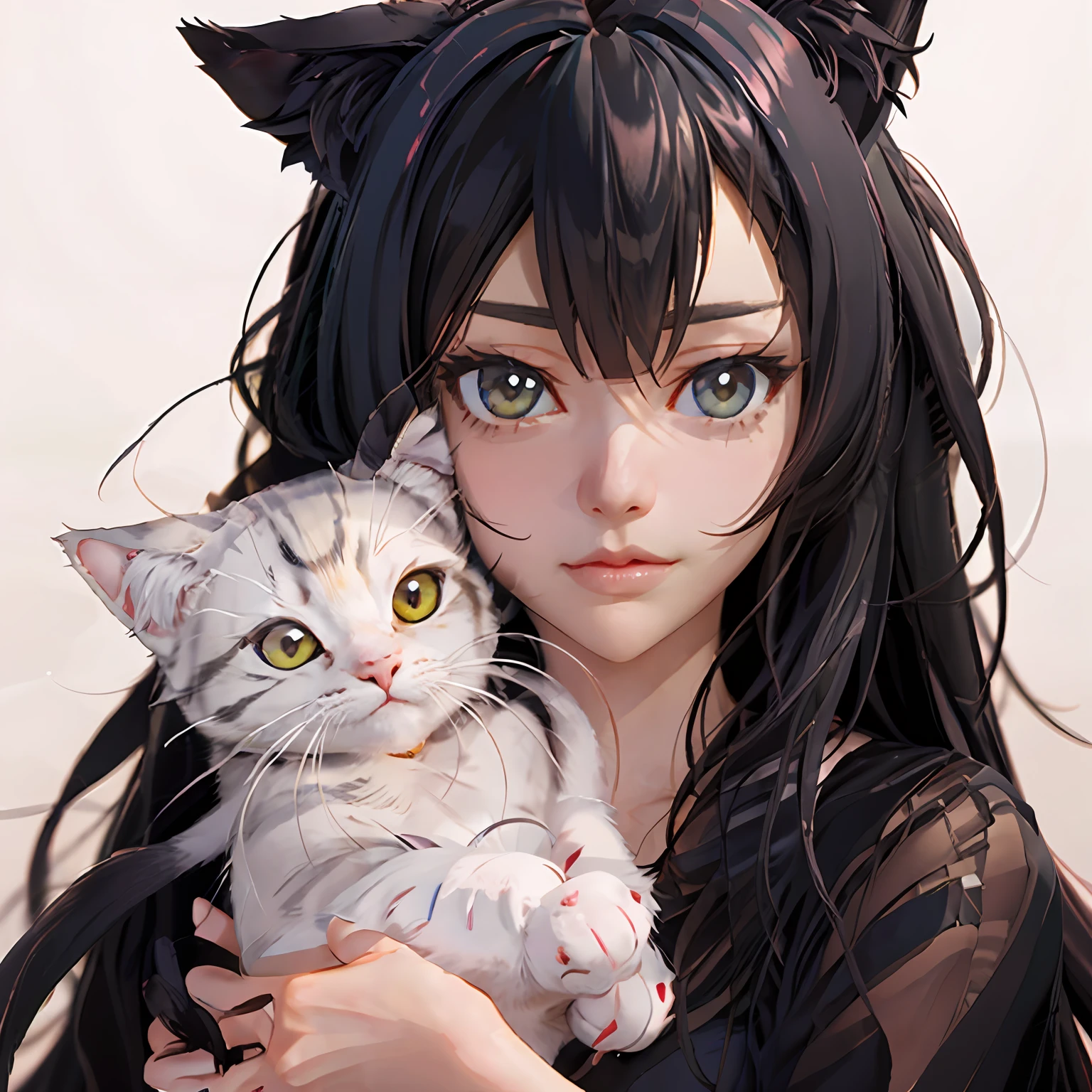 Anime girl with white ears and - SeaArt AI