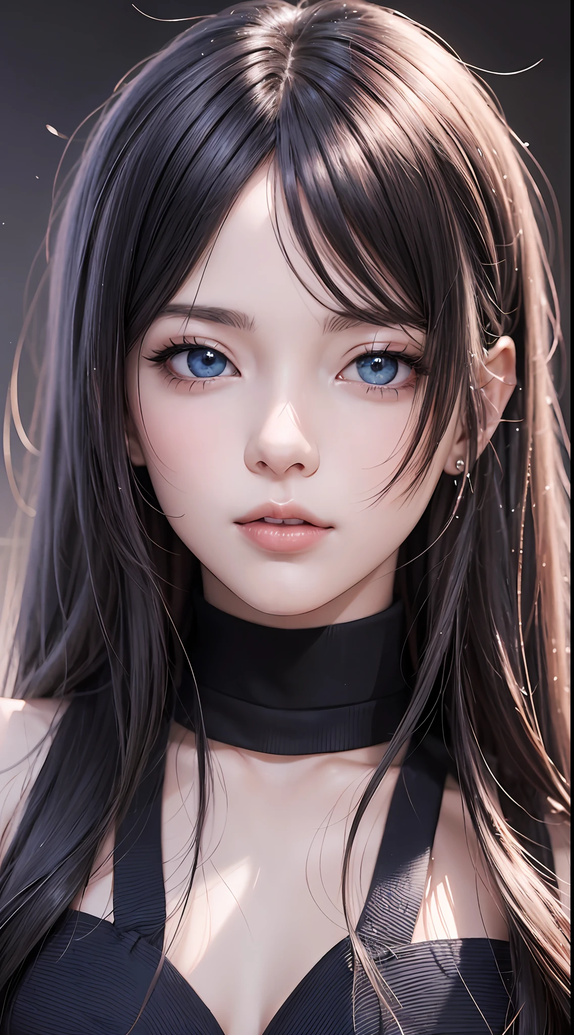 Anime girl with long black hair and blue eyes，Smooth anime CG art，Realistic anime 3 D style，Realistic anime art style，Detailed digital anime art，Digital anime illustration，Realistic anime art style，Kawaii realistic portrait，detailed portrait of an anime girl，a beautiful anime portrait，photorealistic anime girl rendering，Realistic young anime girl， portrait anime girl，full bodyesbian，Landscape exterior