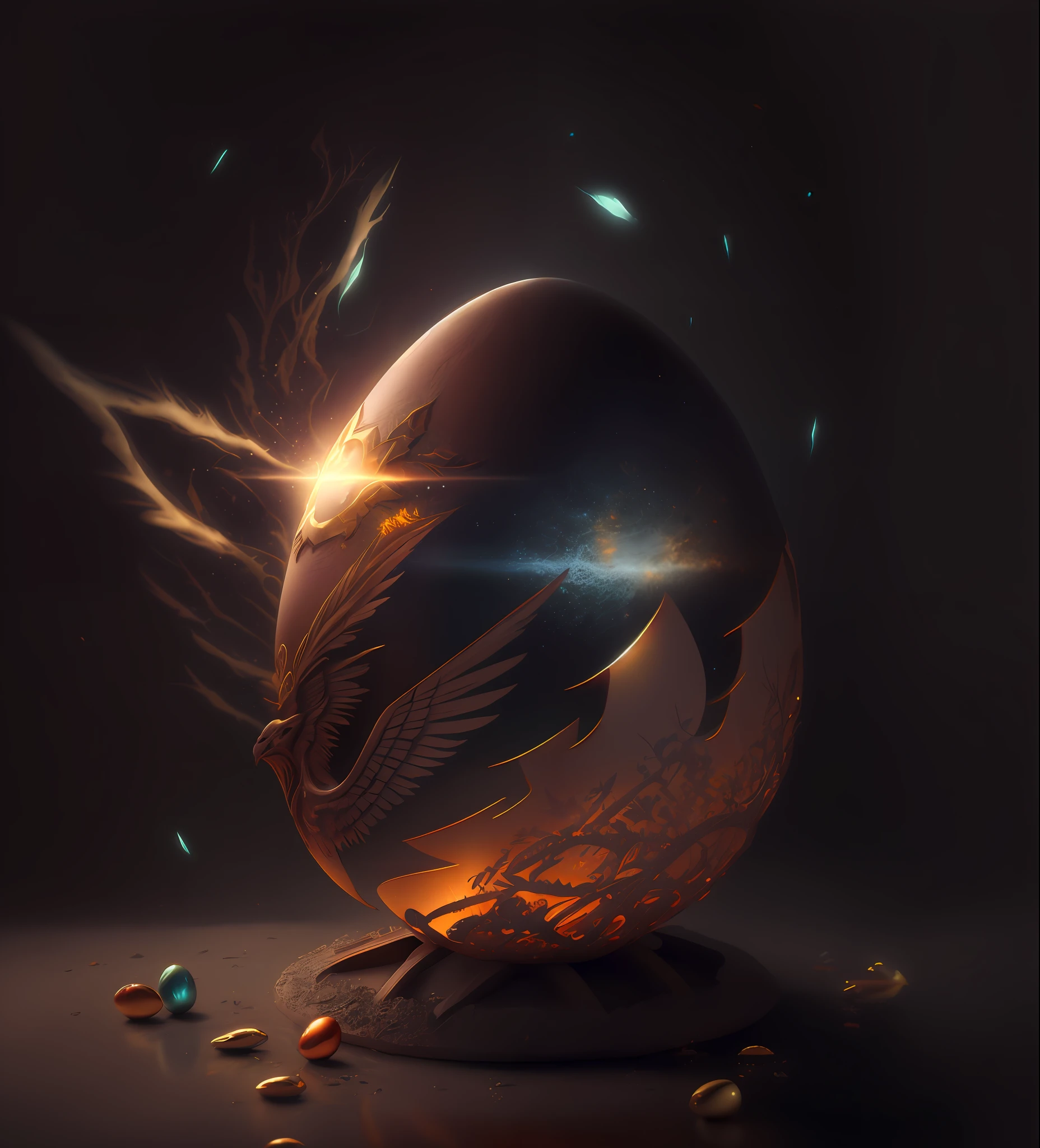 there is a large egg with a hole in it on a dark surface, 3d digital art 4k, cinema 4d bright light render, cinema 4 d art, 3d render digital art, humpty dumpty in form of egg, digital art render, high-quality render, magic frozen ice phoenix egg, cinema 4 d render, cinema 4d render, white background, color slash, aint unreal engine, octane (broken eggs | intricateaptor Christ:1.27) as as illustrated by simon bisleyiplice & chris hemsworth w 1 0 8 2 holding Aeons Old Weapon + ornate detailed sword + angel wings new technology + holy concept art + hyper realistic flesh