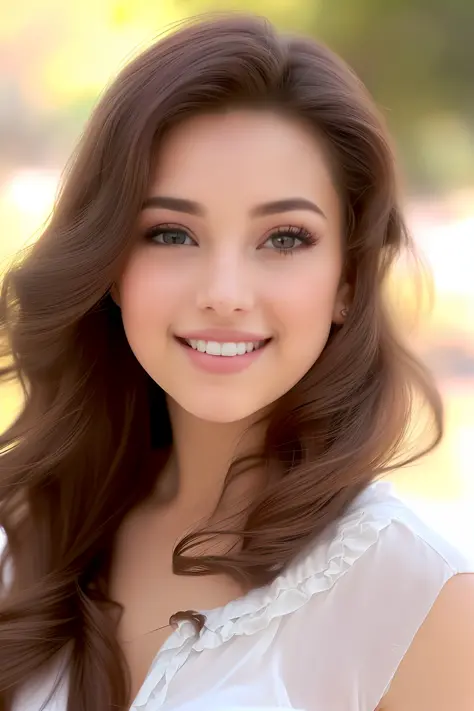 un primer plano de una mujer con cabello largo y una sonrisa, retrato sophie mudd, hermosa y sonriente, retrato de alta calidad,...