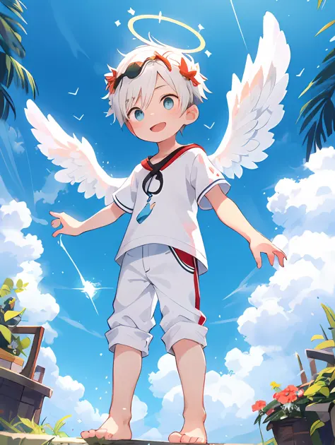 Shota，White color hair ，male people，Q version，（toddlers，baby）， adolable， standing on your feet， Master masterpieces， A high reso...