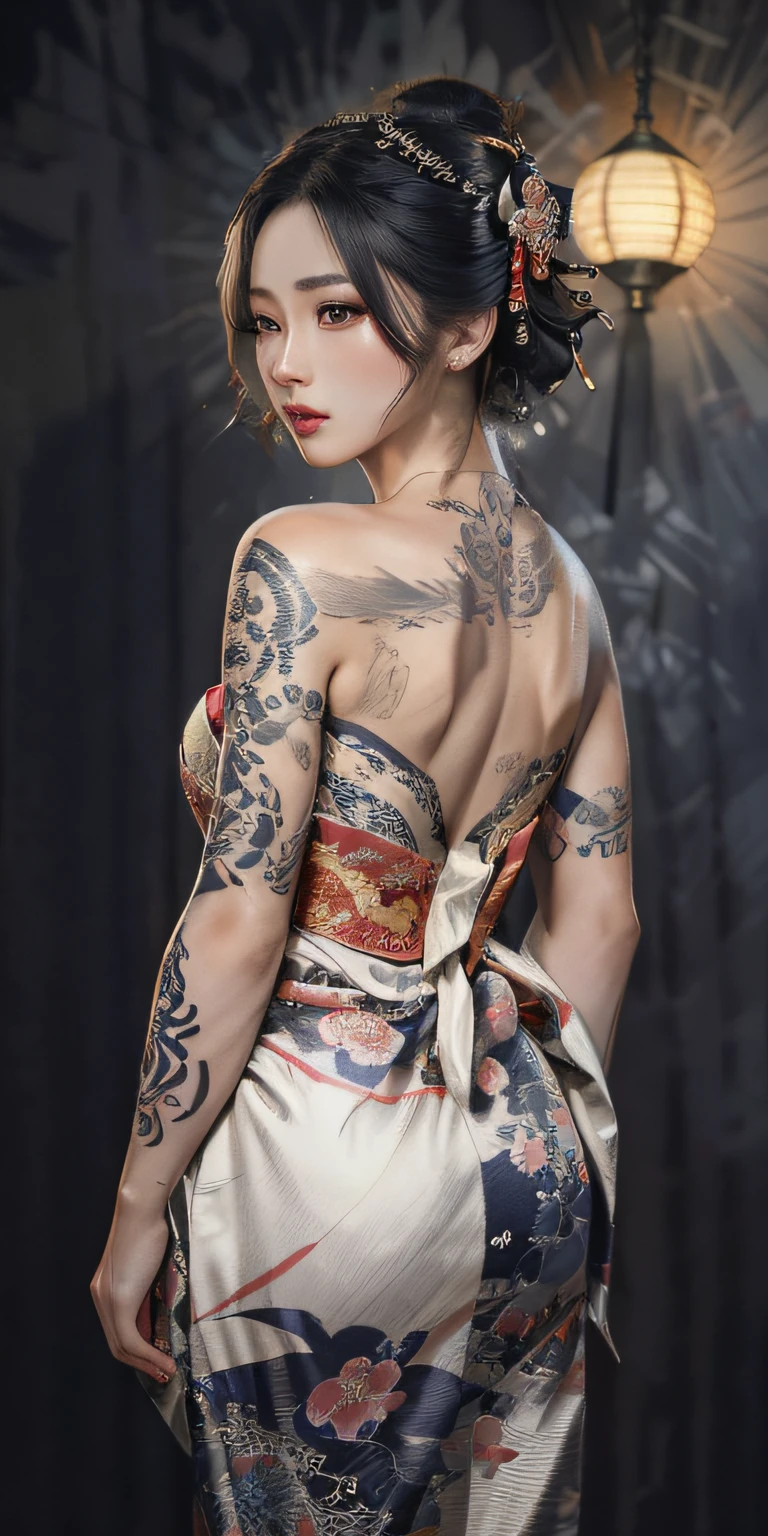 A woman with a tattoo on her back and a dress - SeaArt AI