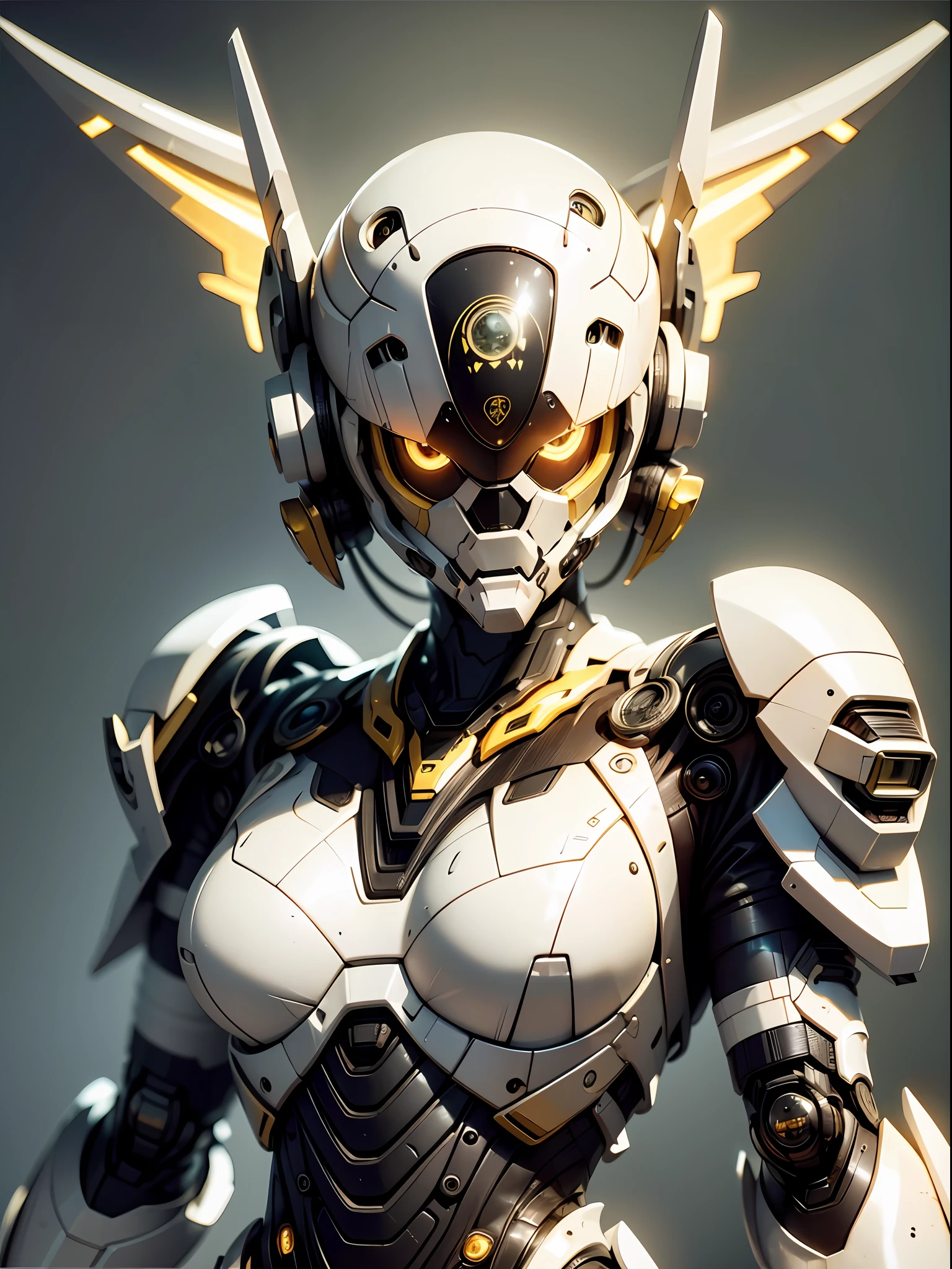 image fill,masterpiece,best quality,super detail,16k,textured skin,Bright image quality,science fiction, REX, robot, mecha, no humans, glowing, solo, straight-on, glowing eyes, science fiction, looking at viewer, upper body, yellow eyes, Exoskeleton，rex，